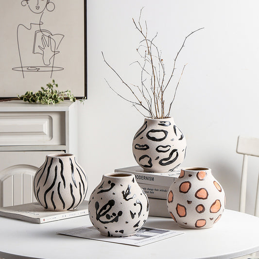 Zebra & Leopard Painting Ceramic Vase