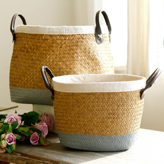 Pastoral Handmade Seagrass Basket With Linen Edge